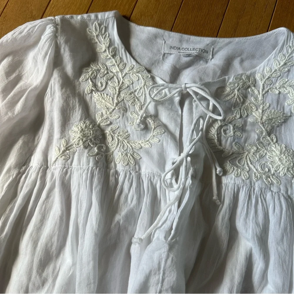 India Collection Emerson Fry Organic Cotton Embroidered Tie Front Top Womens - Picture 9 of 14